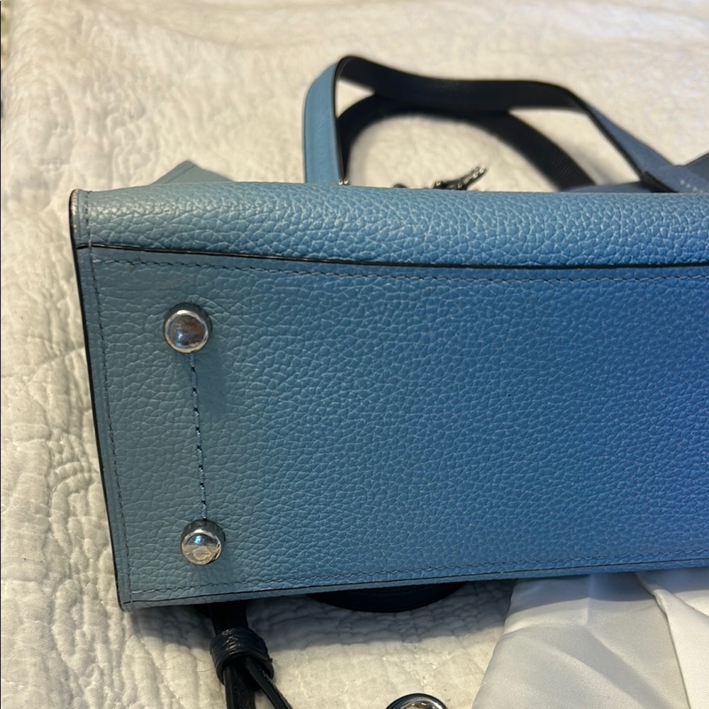 Coach Blue Leather Satchel with Silver Accents - Picture 7 of 11